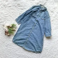 【アースミュージック】 (F) シャツワンピース デニム シーンズ インディゴ