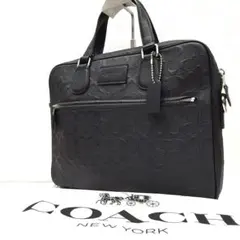 【極美品】COACH コーチ ビジネスバッグ シグネチャー エンボスレザー 黒