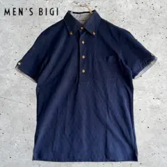 美品 メンズビギ MEN'S BIGIジャガードポロシャツネイビーMのサムネイル