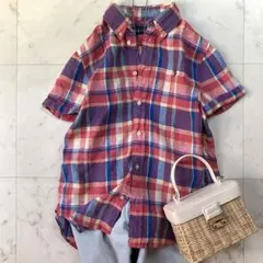 美品 ラルフローレン 半袖マドラスチェックシャツ リネン100% インド製L相当のサムネイル