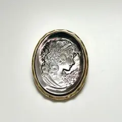 K18GP フレーム 黒蝶貝 カメオ ブローチ ペンダントトップ貝 ペンダント