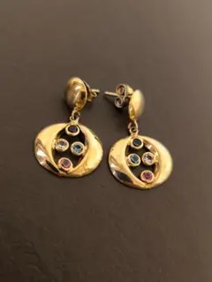 ヴィンテージ　イタリア製　マルチカラー 金色　925 シルバー　デザイン　ピアス