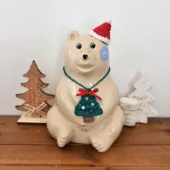 しろくま貯金箱 クリスマス 帽子・クリスマスツリー赤リボンセット☆