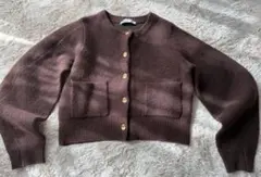 ZARA ブラウン 金ボタンカーディガン M