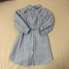 petit main 水色 ストライプ シャツワンピース