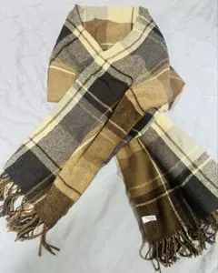 アクリル100% ベージュ系チェックマフラー