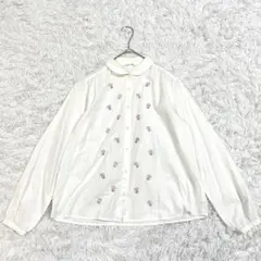 エヘカソポ ehka sopo 花柄長袖シャツ M ホワイト 可愛い 刺繍花柄のサムネイル