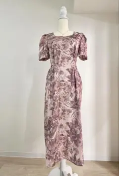 DAZY│花柄スクエアネックウエストリボン付タイトワンピース S