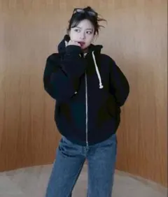 Searoomlynn ボリュームスウェットジップフーディーブラック新品