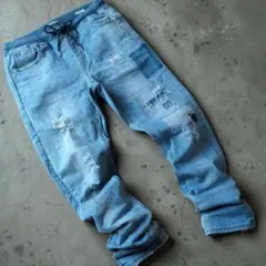ストレッチ☆BAYFLOW ベイフロー ダメージ加工ジョグジーンズ パッチワーク