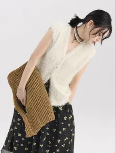 Mila Owen Vネックプルオーバーシャギーニットベスト【手洗い可能】美品