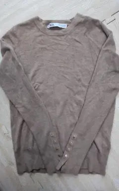 ZARA ベージュ 長袖 カットソー ボタン付き