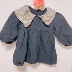 韓国子供服 大きな襟が可愛い黒ワンピース