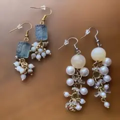 グリーンフローライトピアスと桜瑪瑙ピアスセット
