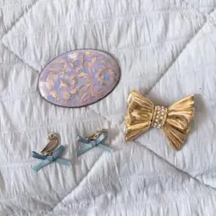 1980s vintage アメリカ製 お花のオーバルブローチ ラベンダーのサムネイル