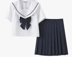 [Aculldo]コスプレセーラー服 上下 ホワイト ネイビー Lサイズ