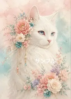 【一作限り】薔薇庭の白ペルシャ猫 ペルシャ ヒーリングアート K038 一作限り】薔薇庭の白ペルシャ猫 ペルシャ ヒーリングアート K038