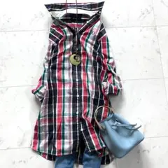 美品 フレッドペリー シャツワンピース 月桂樹刺繍 チェック 8 コットン