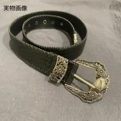 ベルト　メンズ クロコダイル調 ウエスタン ブラック シルバー 古着 レザー 黒