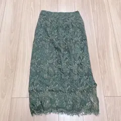 グリーン レース タイトスカート M スカート　膝丈　上品　お洒落　大人可愛いのサムネイル