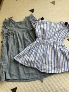 フリル付きブルーワンピース2枚セット