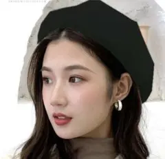 フェイクファー 黒ベレー帽