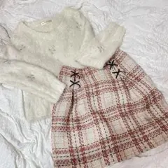 マジェ 刺繍 ニット ツイード チェック スカート 推し活 推しカラー メンカラ