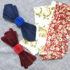 リボン型ヘアクリップ 2種類＋花柄リボン 2種類 合計4点セット