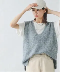 美品 GLOBAL WORK フェザータッチベストセットTシャツ　ブルー
