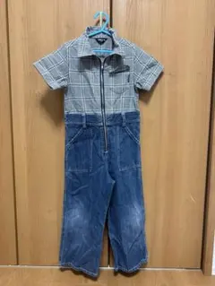 チェック柄デニムロンパース 110cm
