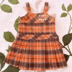 オレンジ チェック柄 コーデュロイ ワンピース　9095