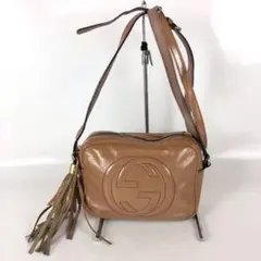 GUCCI ソーホー ディスコバッグ グレージュ GGロゴ タッセル付