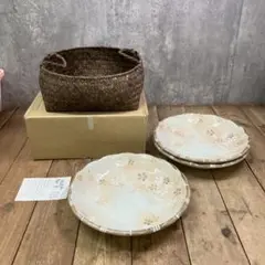 D-5 美濃焼 仁峰 創作陶器 桜 우사기 柄 中皿 3枚セット 和食器 小鉢