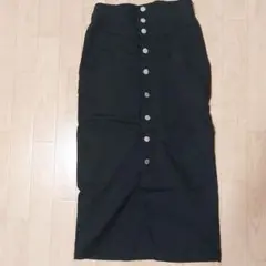 黒 ボタン付き ハイウエスト ロングスカート