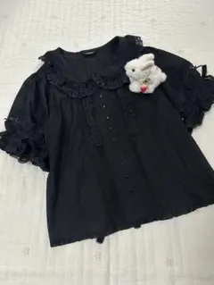 ほぼ未使用♡2021年♡ピンクハウス ピコフリル リボン ブラウス 黒 ほぼ未使用♡2021年♡ピンクハウス ピコフリル リボン ブラウス 黒
