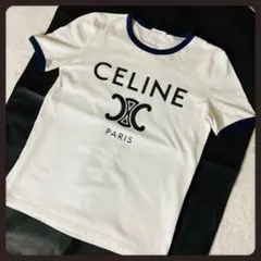 CELINE セリーヌ ロゴ リンガー Tシャツ トリオンフ ホワイト S 