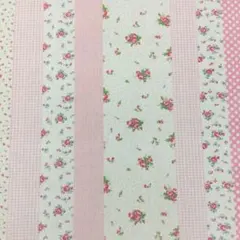 YUWA 綿麻キャンバス生地50㎝ フラワーラインパッチ柄 オフホワイト×ピンク