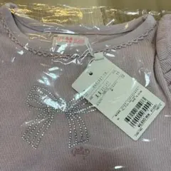 メゾピアノ リボンストーン装飾 長袖Tシャツ 140cm 薄紫