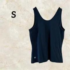 Vネック タンクトップ 重ね着 ストレッチ インナー ブラック【S】