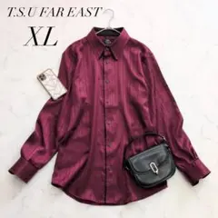 T.S.U FAR EAST/シャツ/ボルドー光沢ストライプ/LLサイズ