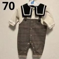 セーラー襟 チェック柄ロンパース 70