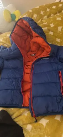 フード付きダウンコート 青 オレンジ130