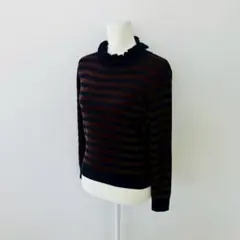 【a0366】favori ハイネックセーター ボーダー ブラウン M ウール混