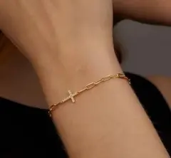 ゴールド金 ラスト1★ クロス+鎖チェーン ブレスレット サージカルステンレス