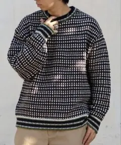 BEAMS 多色編み模様 クルーネックセーター L