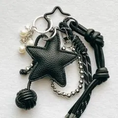 じゃらじゃらキーホルダー バッグチャーム キーチャーム パラコード 星 黒 新品