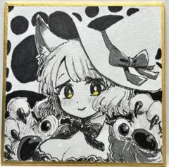 【ミニ色紙 】オリジナルイラスト アナログ 猫耳 女の子