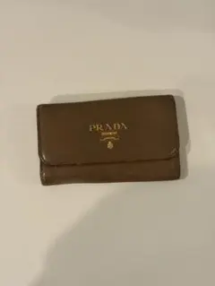 PRADA 프라다 6연 키 케이스 브라운 가죽 골드 로고 정규품