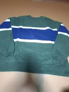 BEAMSストライプデザイン トレーナー ダークグリーンMサイズ