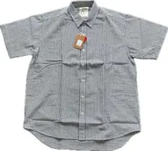 ストライプ柄　サッカー地　レギュラーカラーシャツ　日本製